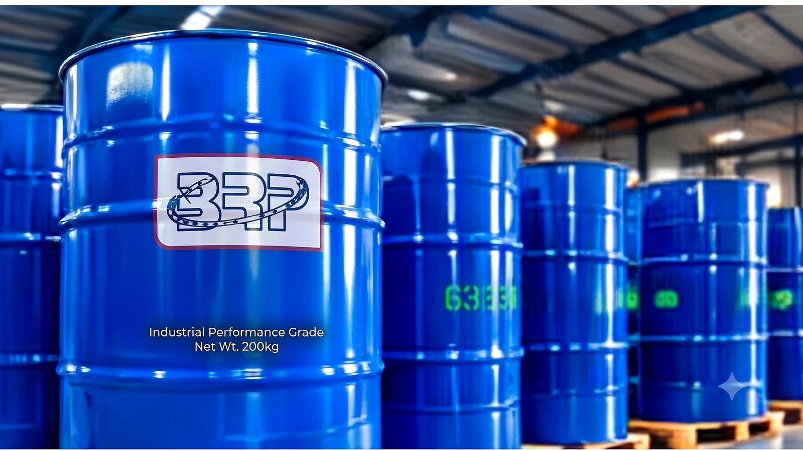 Blue industrial drums for liquid chemicals and solvents